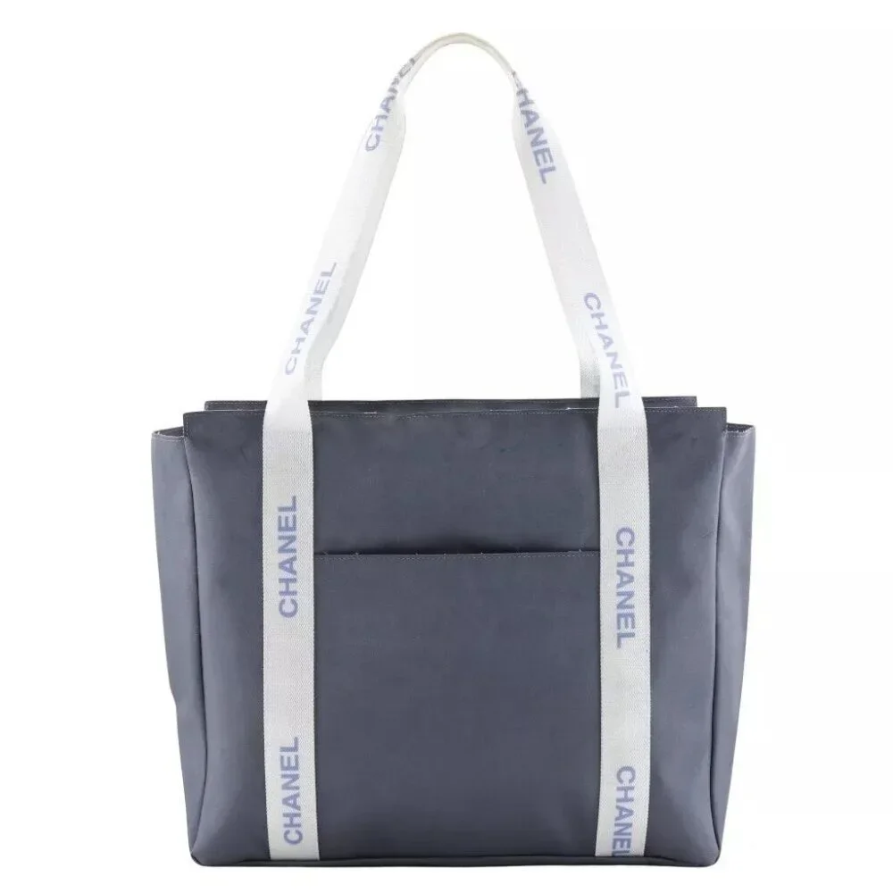 CHANEL logo Tote Bag Sports line gray Nylon Women